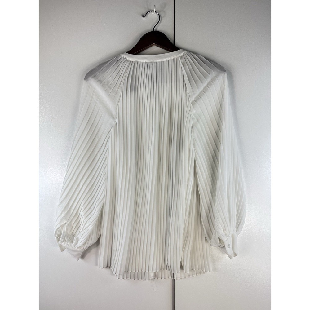 Midnight Velvet Ivory Pleated Tie Neck Long Sleeve Blouse Top Small - Picture 5 of 10